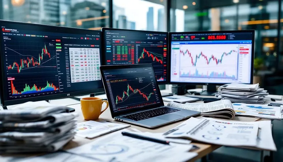 Market data and financial charts on paper